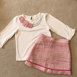 Janie & Jack pink tweed skirt and shirt set.